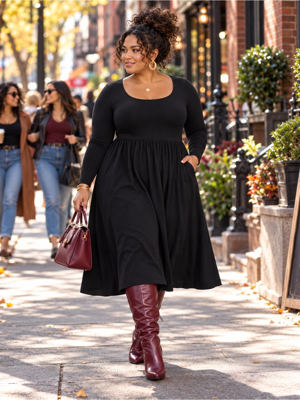 NWOT Black Long Sleeve Knit Midi A-line Dress Size 3X
